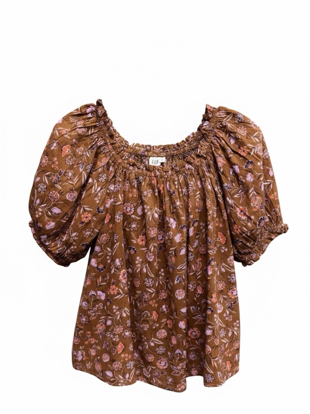 GAP Brown Floral Puff Sleeve Peasant Top